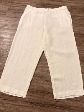 Charter Club Luxury 100% Linen White Wide Leg Pants, Pull-On Flat Front Sz L